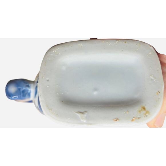 Vintage Blue and White Porcelain Donut Shape Teapot 7” - Picture 5 of 6